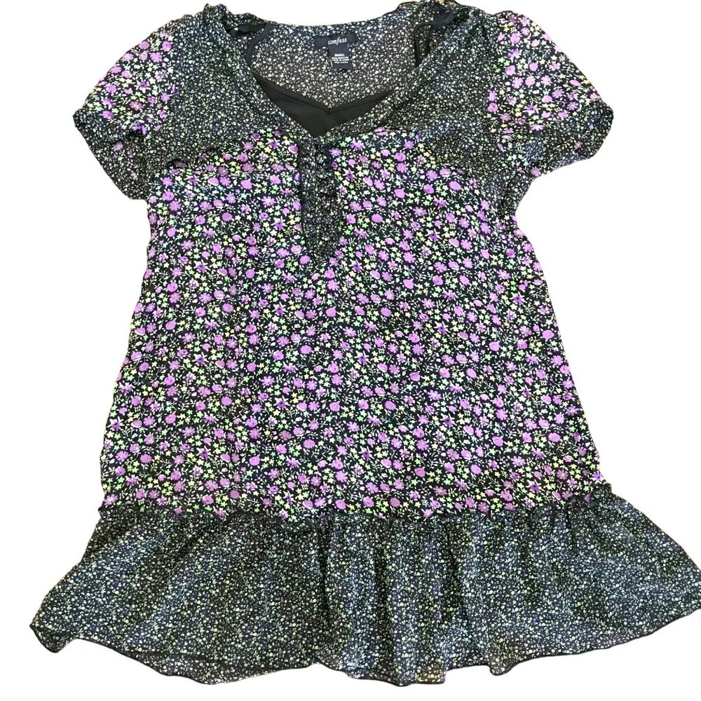 Confess Liberty Floral Cottage Farmhouse Babydoll Sheer 90's Mini‎ Dress. Size S